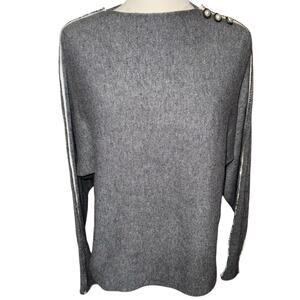 Melody Gray Sweater Pearls & Rhinestones On Sleeves Sz SM